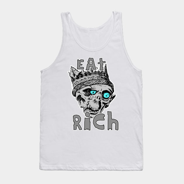 Eat the Rich Grey Skeleton Zombie Blue Eyes Crown Tank Top by Glass Table Designs